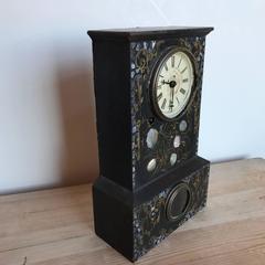 19th Century Iron Clock with Mother-of-Pearl Inlay
