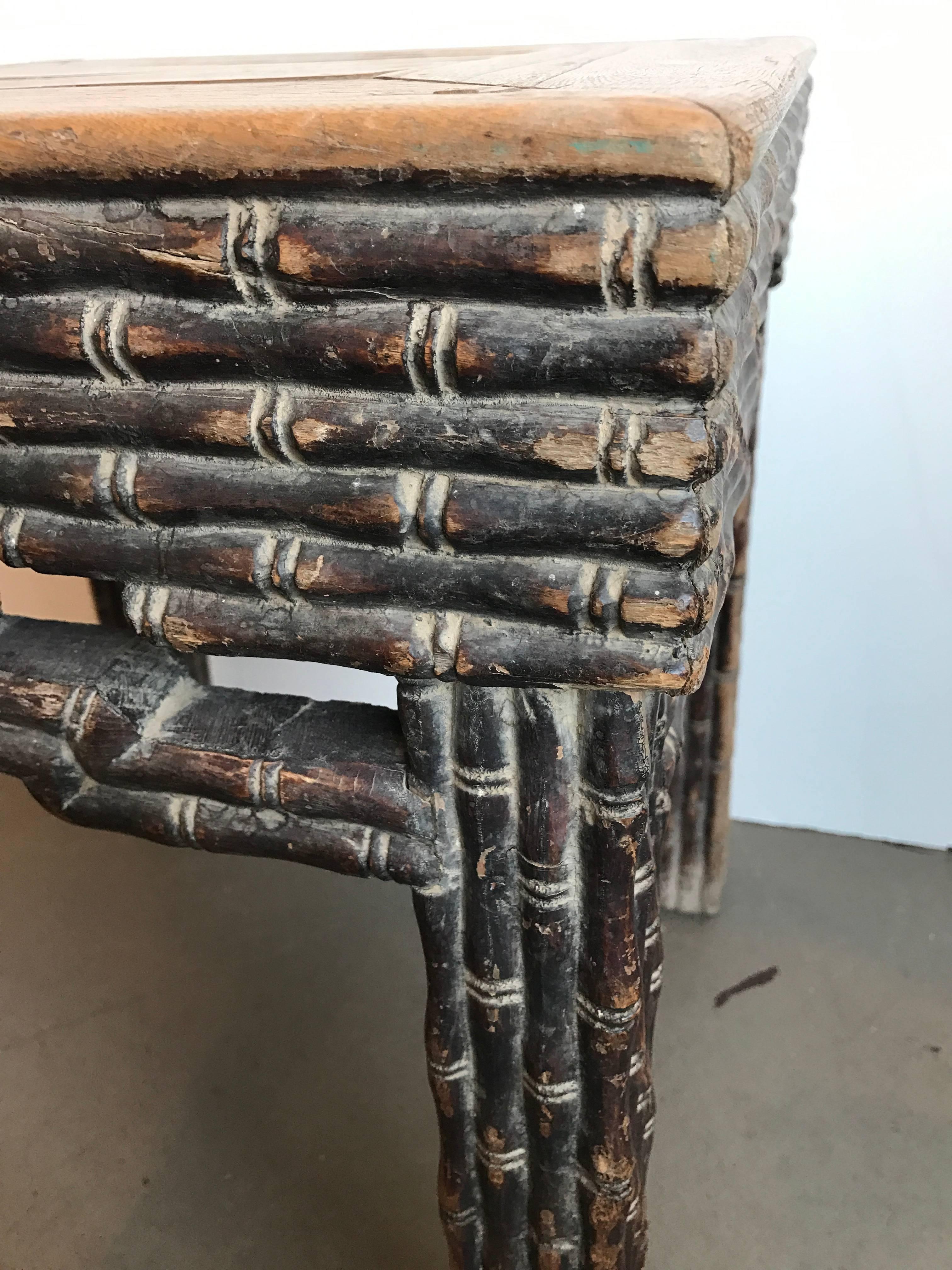 Pair of 18th Century Chinese Elmwood Side Tables In Good Condition For Sale In Boston, MA