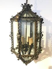 French Six-Sided Brass Hanging Lantern