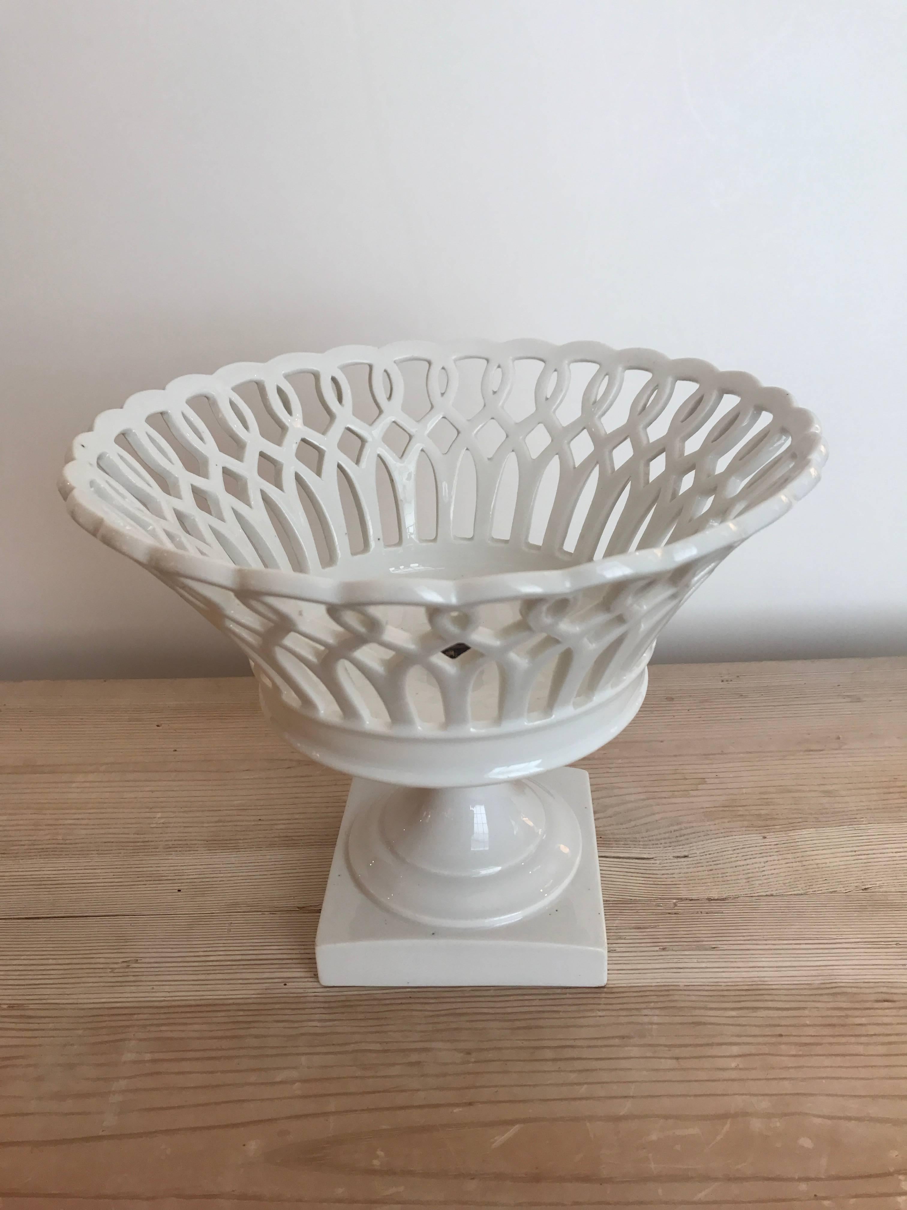 19th century woven porcelain bowl on stand.