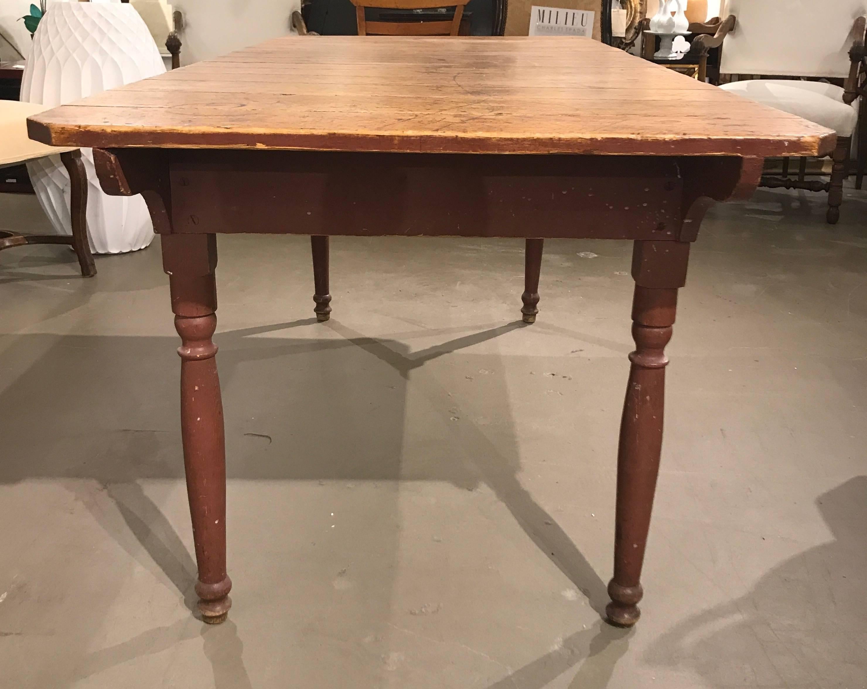 19th Century Plank Top Farm Table In Excellent Condition In Boston, MA