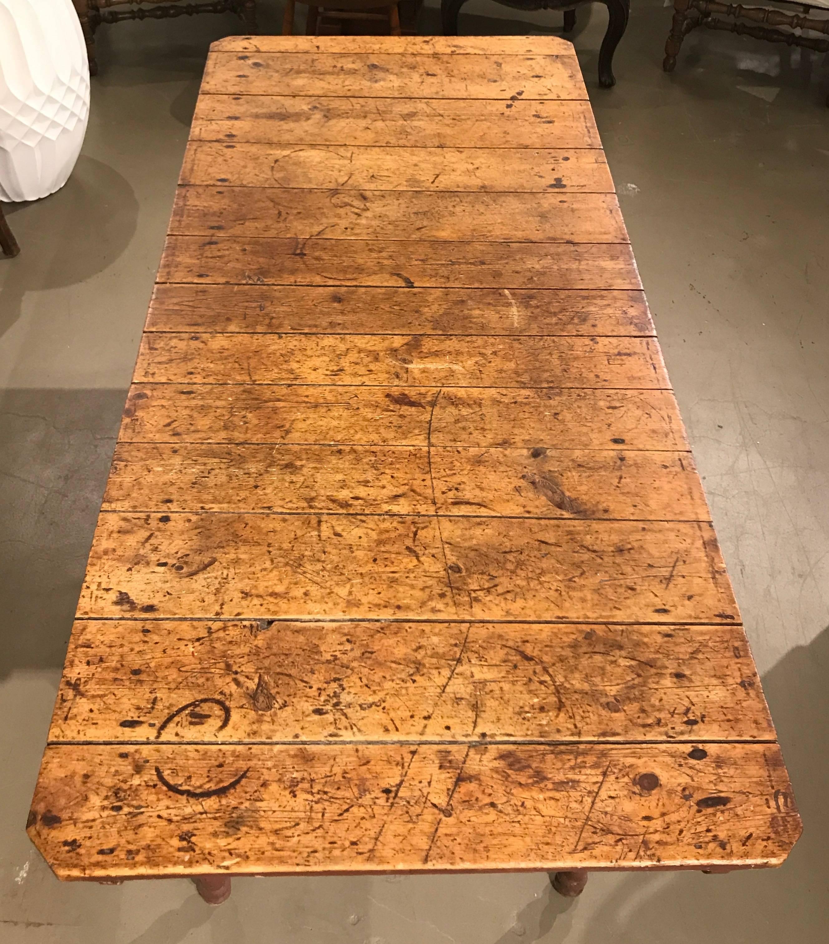 Wood 19th Century Plank Top Farm Table