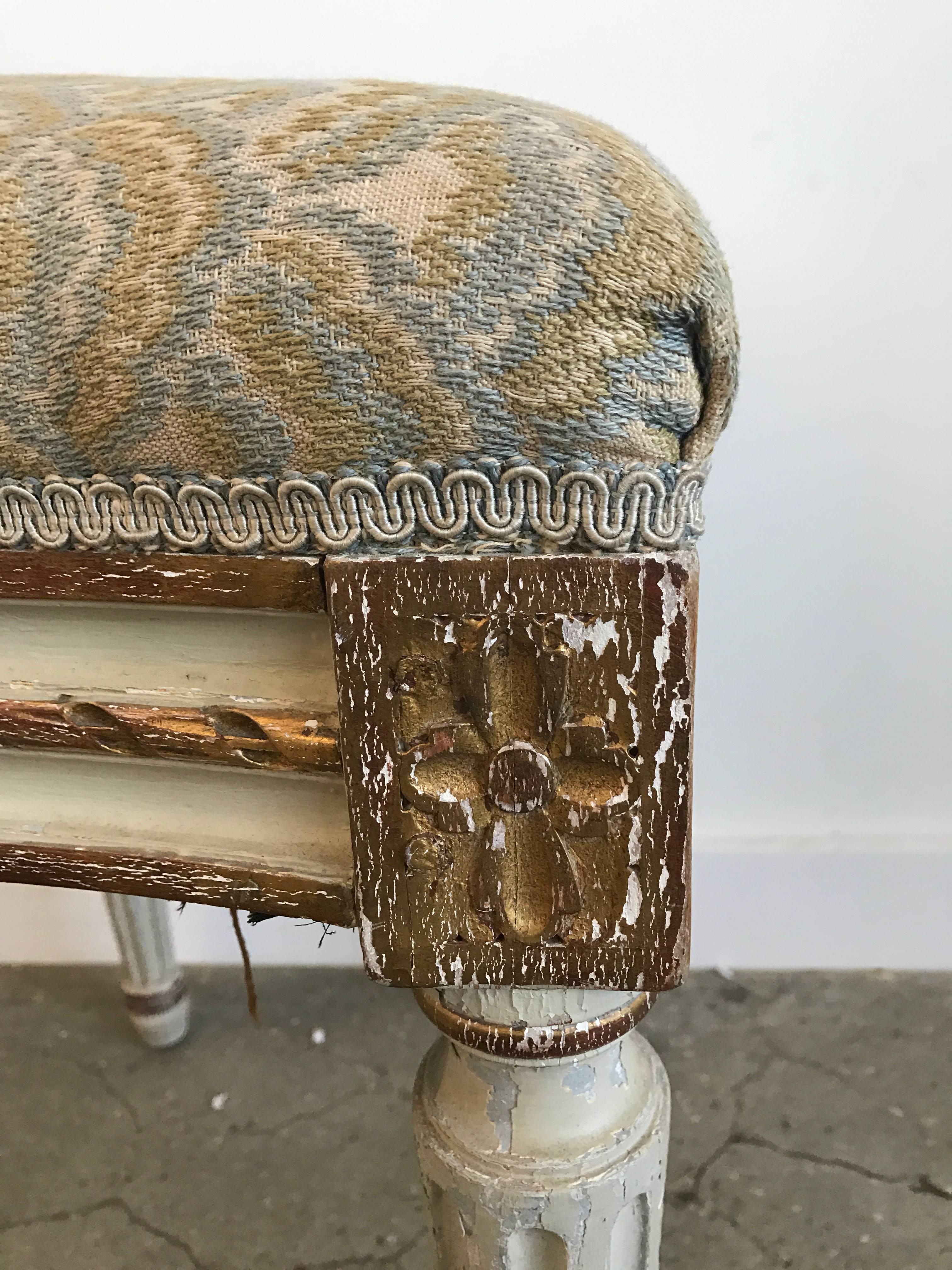 Louis XVI Style Paint and Gilt Upholstered Stool In Excellent Condition In Boston, MA