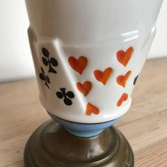 French Porcelain Oil Lamp with Playing Cards