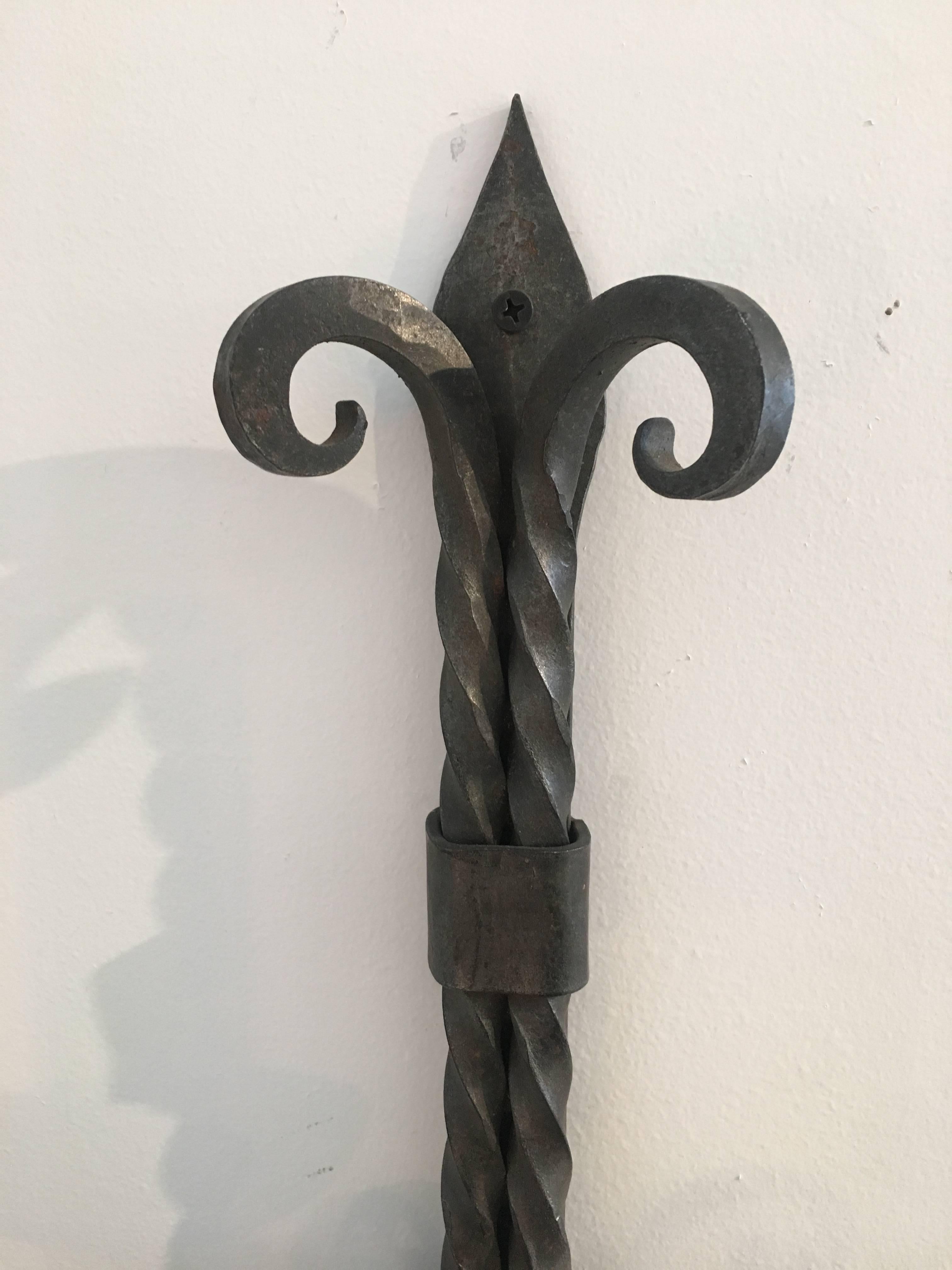 French Two-Arm Wrought Iron Sconces In Excellent Condition In Boston, MA