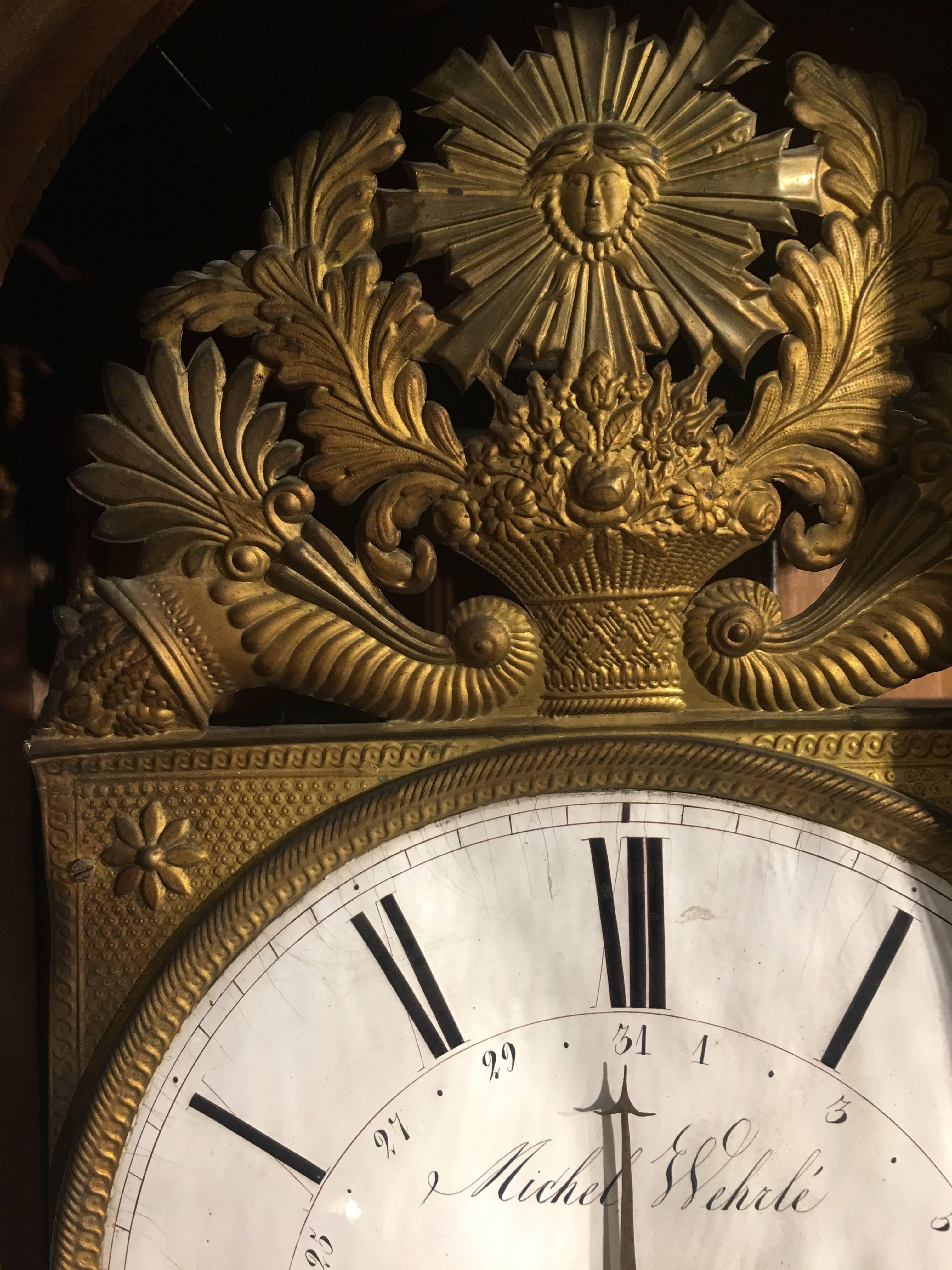 19th Century, French Red Pine Grandfather Clock For Sale 3
