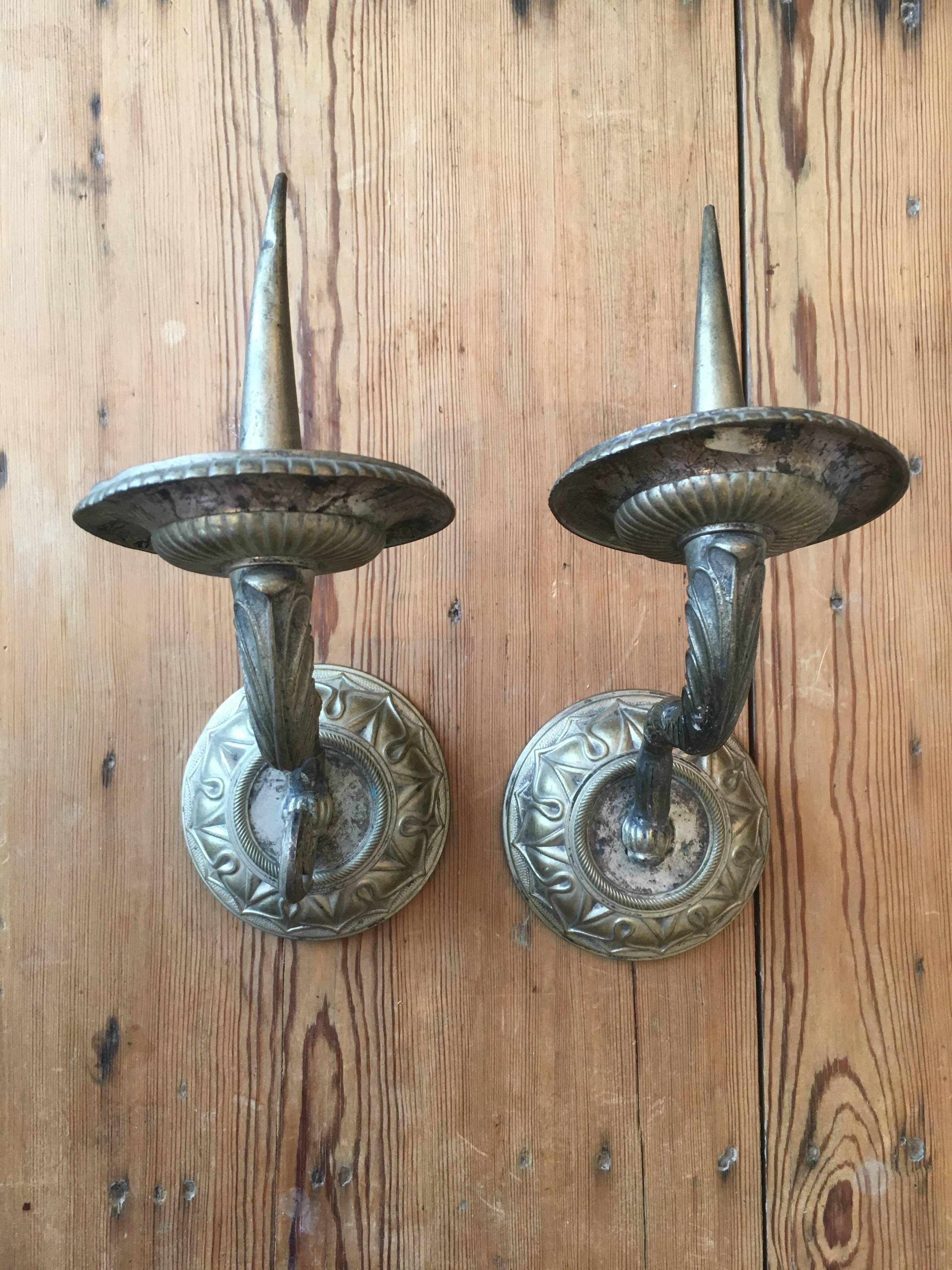 Pair of 19th century Pricket candle sconces.