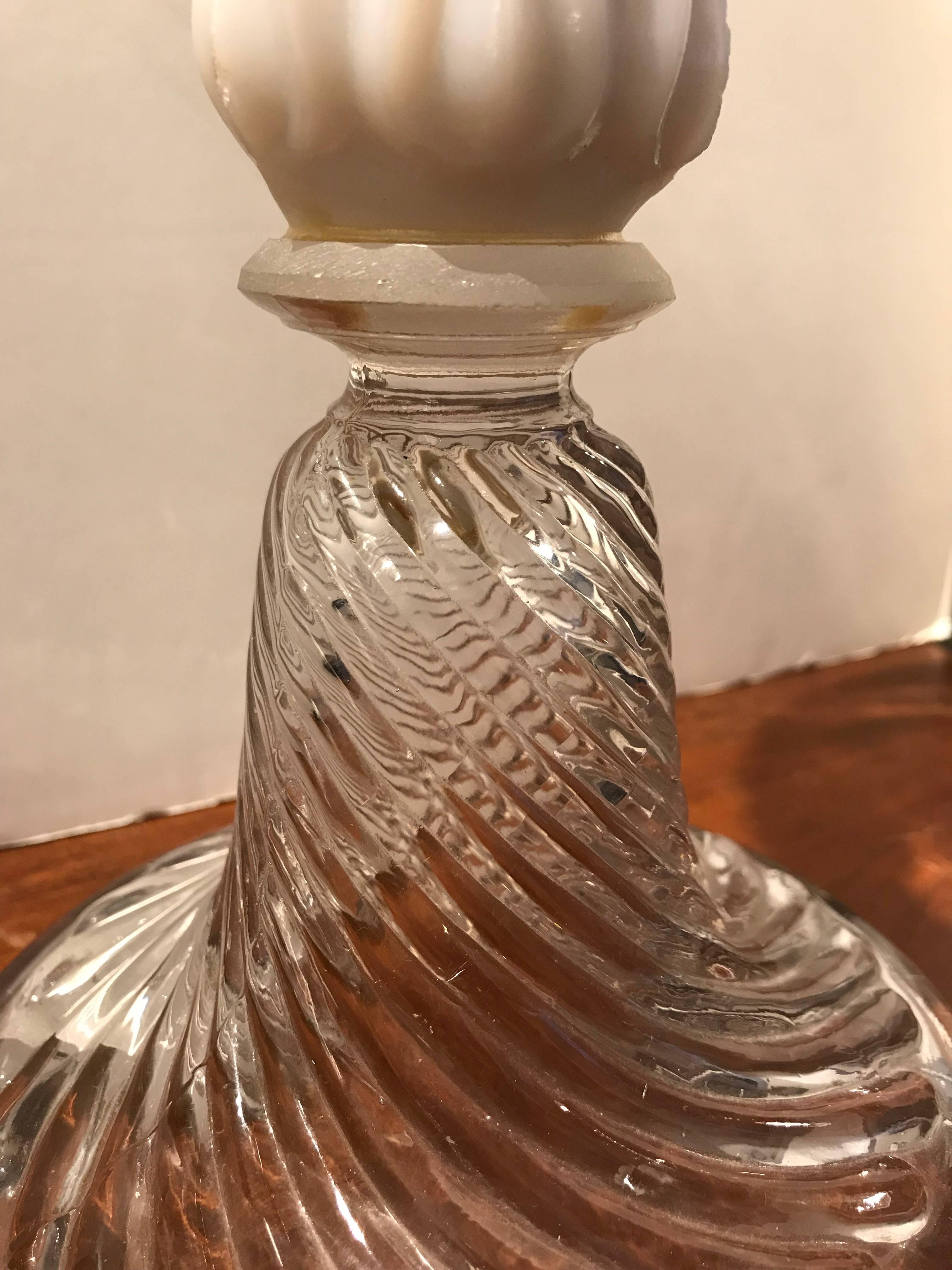 Molded 19th Century Glass Oil Lantern with Opaline Stem For Sale