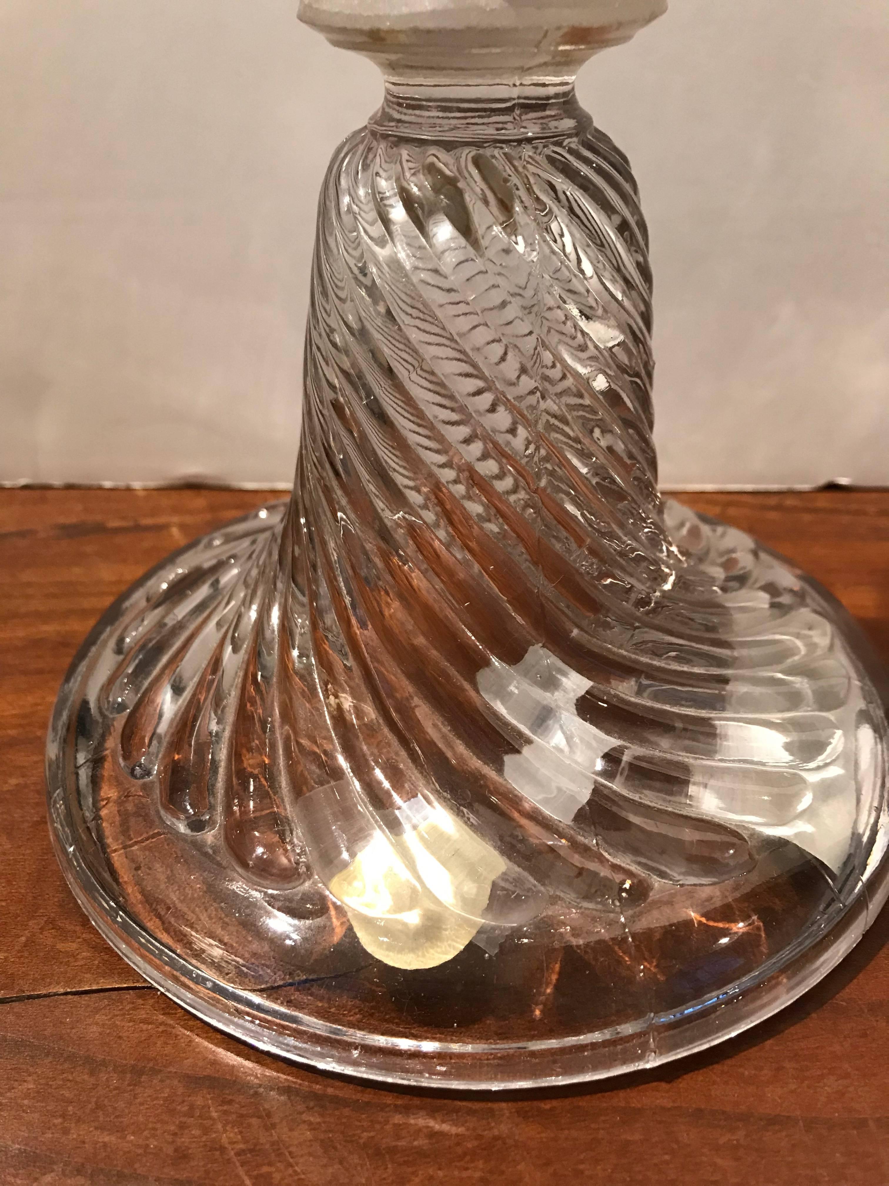 19th Century Glass Oil Lantern with Opaline Stem In Excellent Condition For Sale In Boston, MA