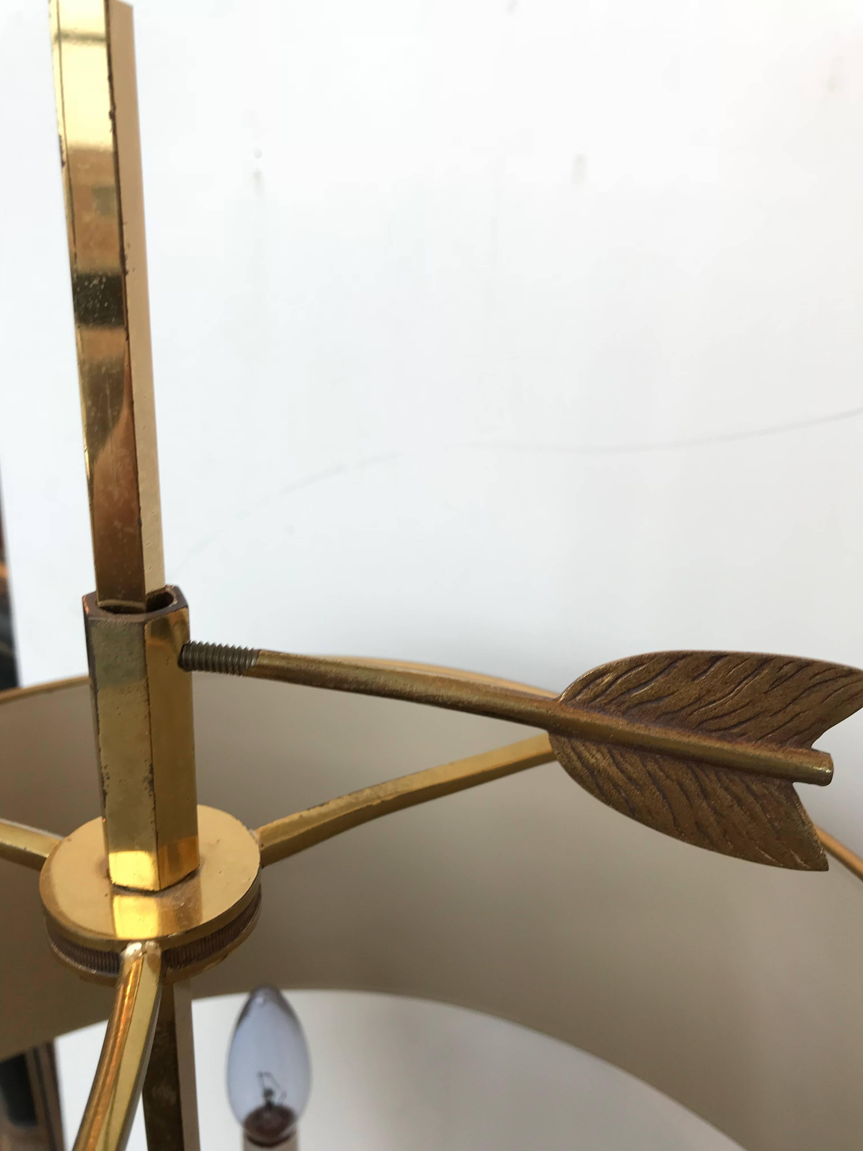 American Green Metal Lamp with Brass Arms and Base For Sale