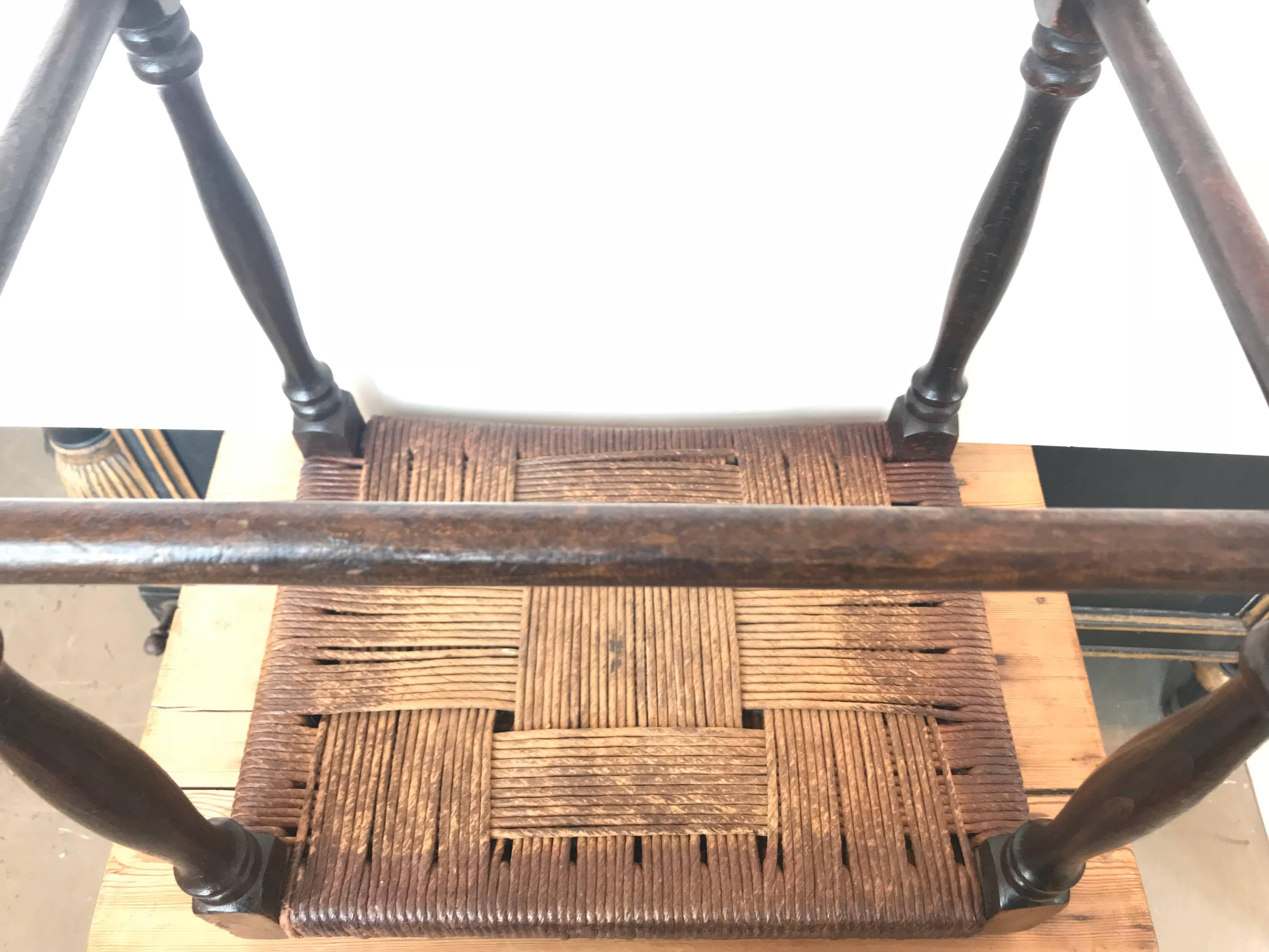 19th Century Oak Stool with Leather Strapping For Sale 1
