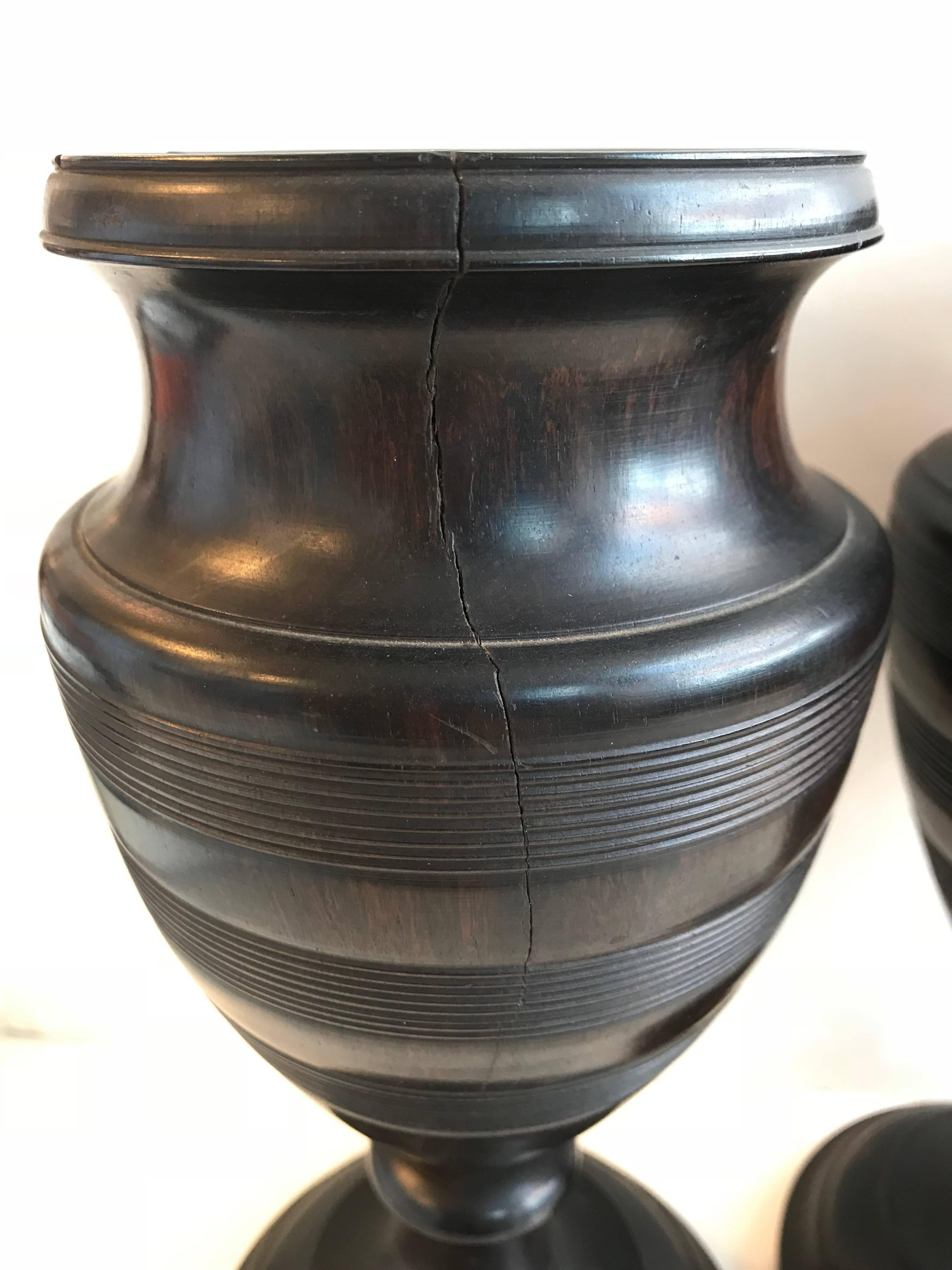 19th Century Pair of Turned Walnut Vases In Excellent Condition In Boston, MA