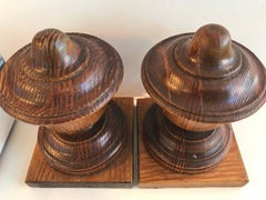 Pair of 20th Century Turned Oak Newel Post Finials