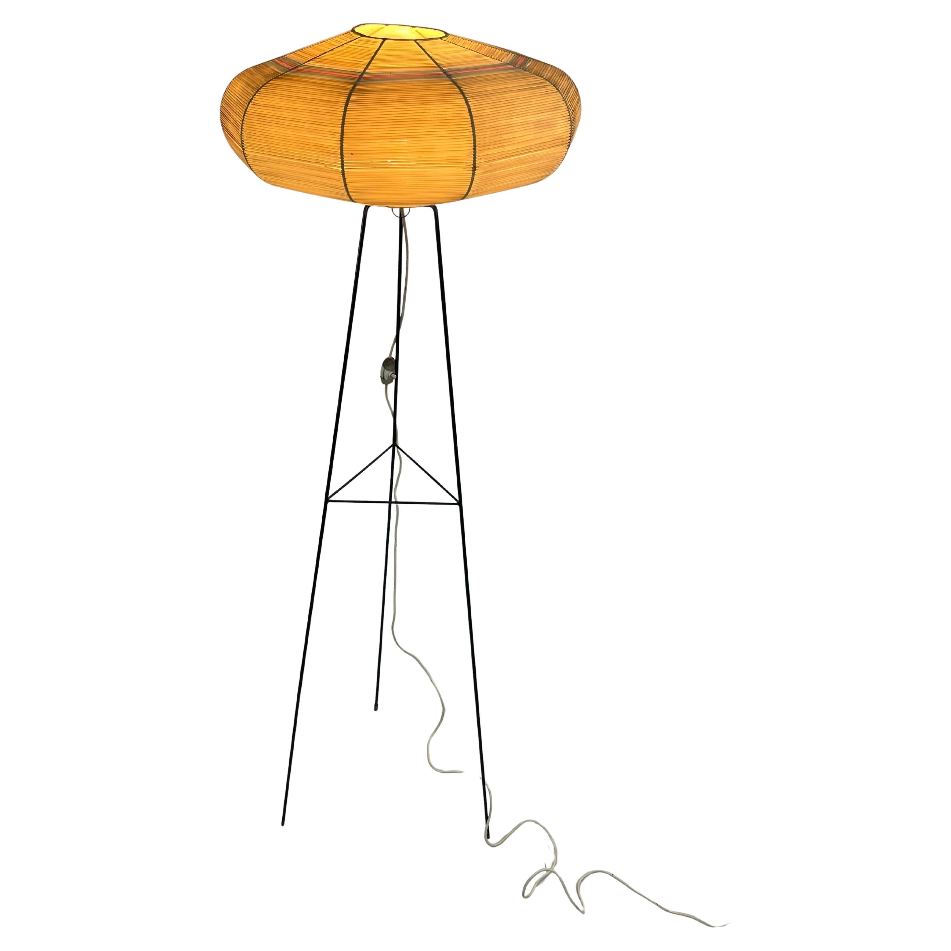 Mid-century Floor Lamp With Raffia Shade, 1950s