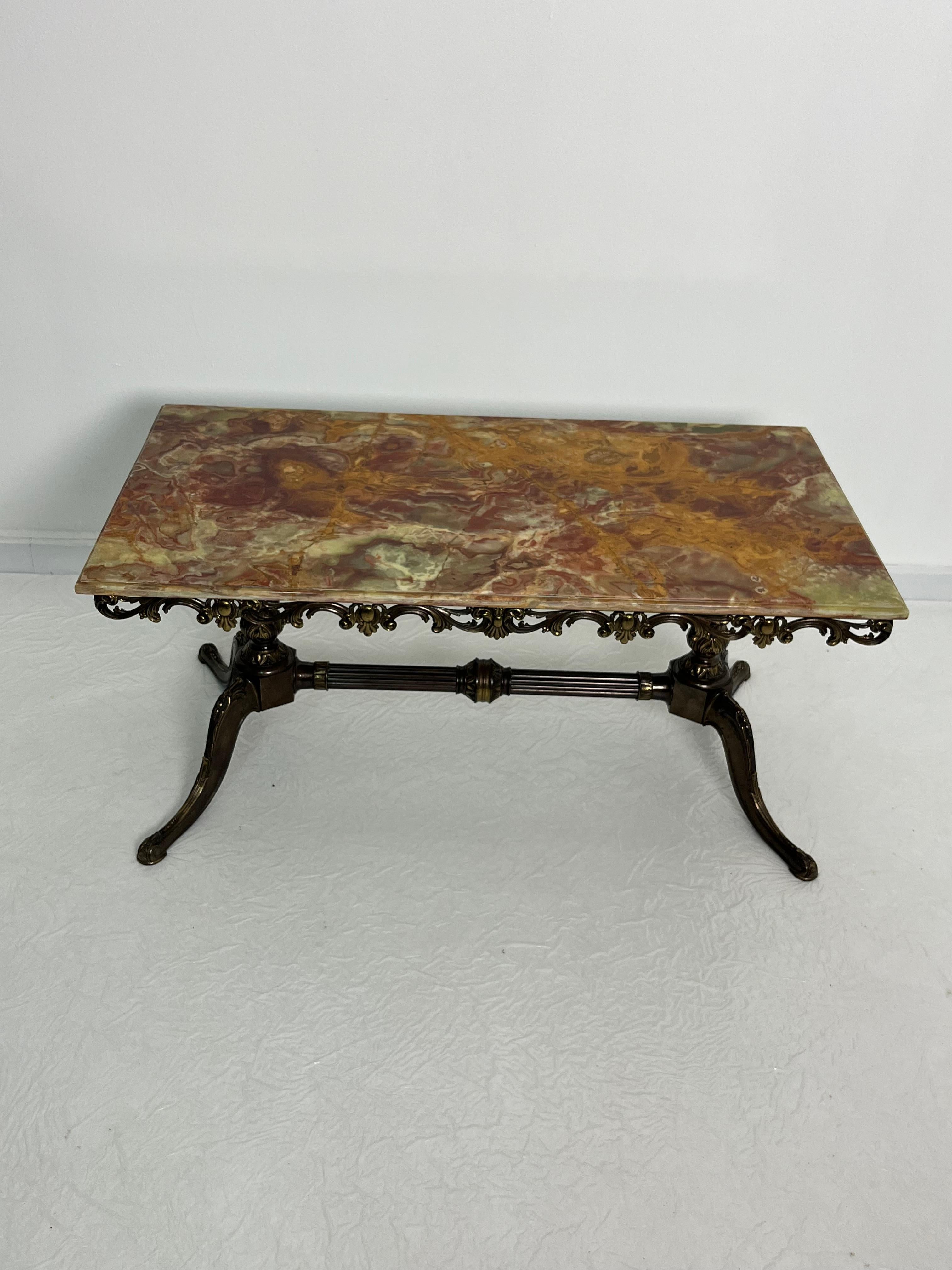 Mid-century French Coffee Table with marble top and ornate bronze base, 1950s For Sale 3