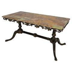 Mid-century French Coffee Table with marble top and ornate bronze base, 1950s