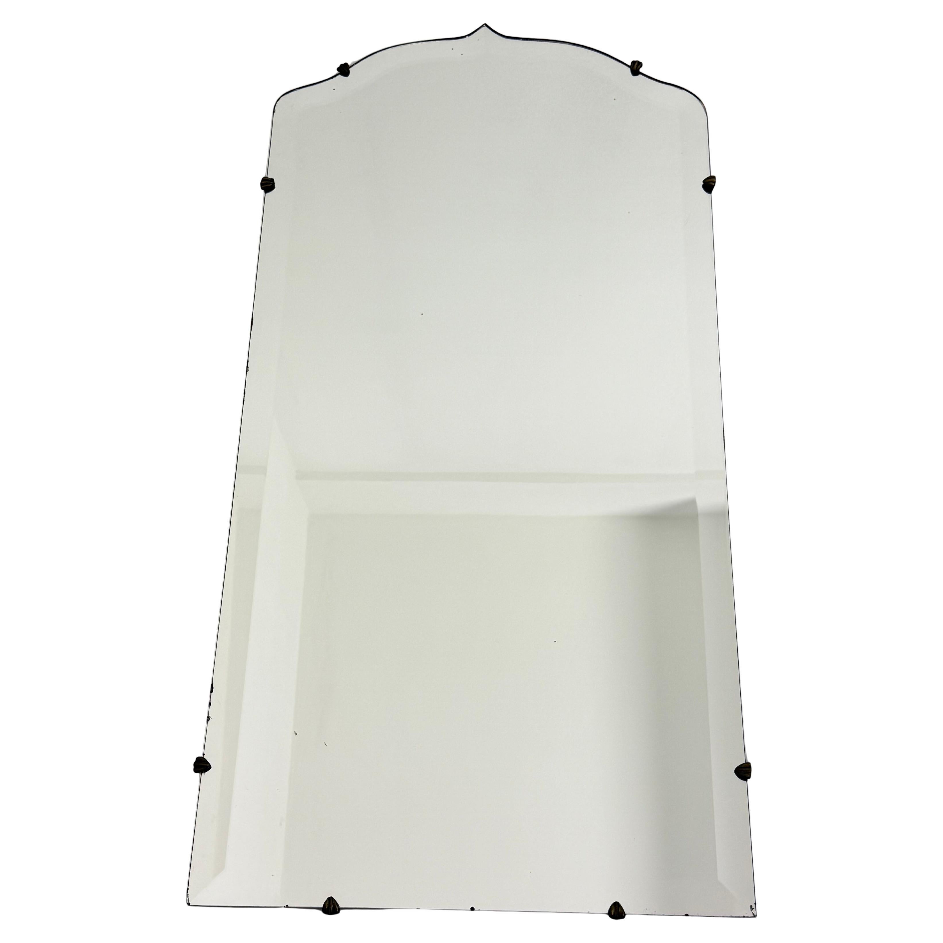 Italian Art Deco beveled Wall Mirror with brass accessories, 1940s