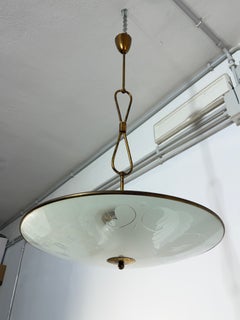 Green Murano glass and brass chandelier, in the style of Pietro Chiesa (1940s)