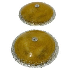 Pair of large gilt Murano glass flush-mount ceiling lights, 1980s