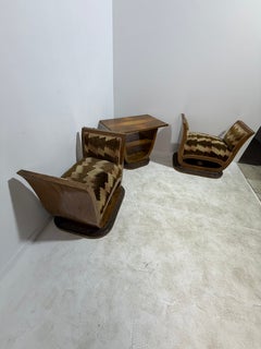 Art Deco set of 3 comprising low armchairs and a small table, Italy, 1940s