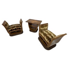 Art Deco set of 3 comprising low armchairs and a small table, Italy, 1940s
