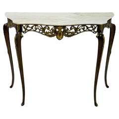Italian brass console table with a marble top, 1950s