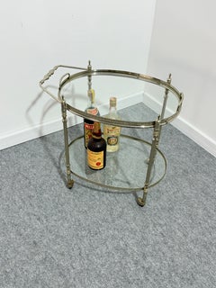 Italian Oval Bar Cart in chrome-plated brass with two tiers, 1960s