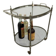 Italian Oval Bar Cart in chrome-plated brass with two tiers, 1960s