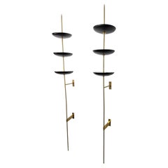 Set of two large brass and metal spear-style wall lamps attributed to Stilnovo