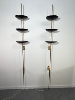 Set of two large brass and metal spear-style wall lamps attributed to Stilnovo