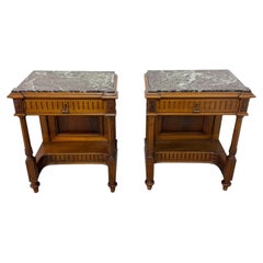 Set of 2 Italian bedside tables with marble tops, 1940s