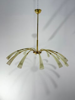 "Spider" 12-light chandelier in brass and Murano glass, attributed to Barovier