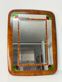 Large Art Deco Wall Mirror with colored glass inserts, 1950
