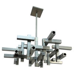 "Metric" 18-Light Geometric Chandelier by Gaetano Sciolari, 1970s