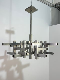 "Metric" 18-Light Geometric Chandelier by Gaetano Sciolari, 1970s
