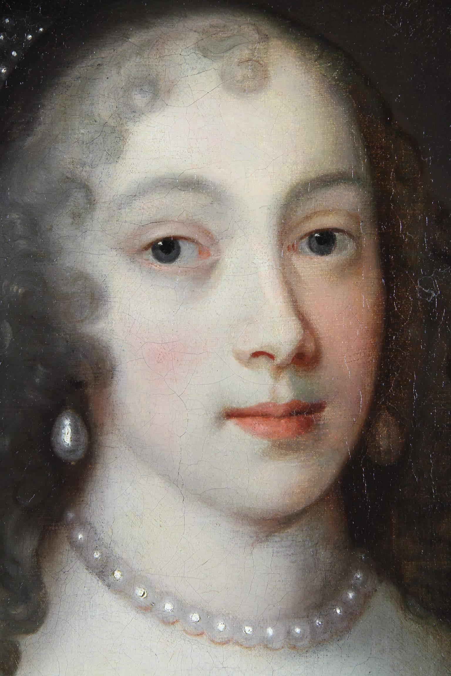 Baroque Framed Charles II Oil on Canvas of a Noblewoman