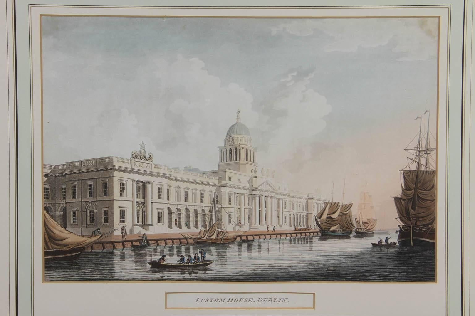 George III Five Framed Aquatints Depicting Views of Dublin, Ireland by J. Malton