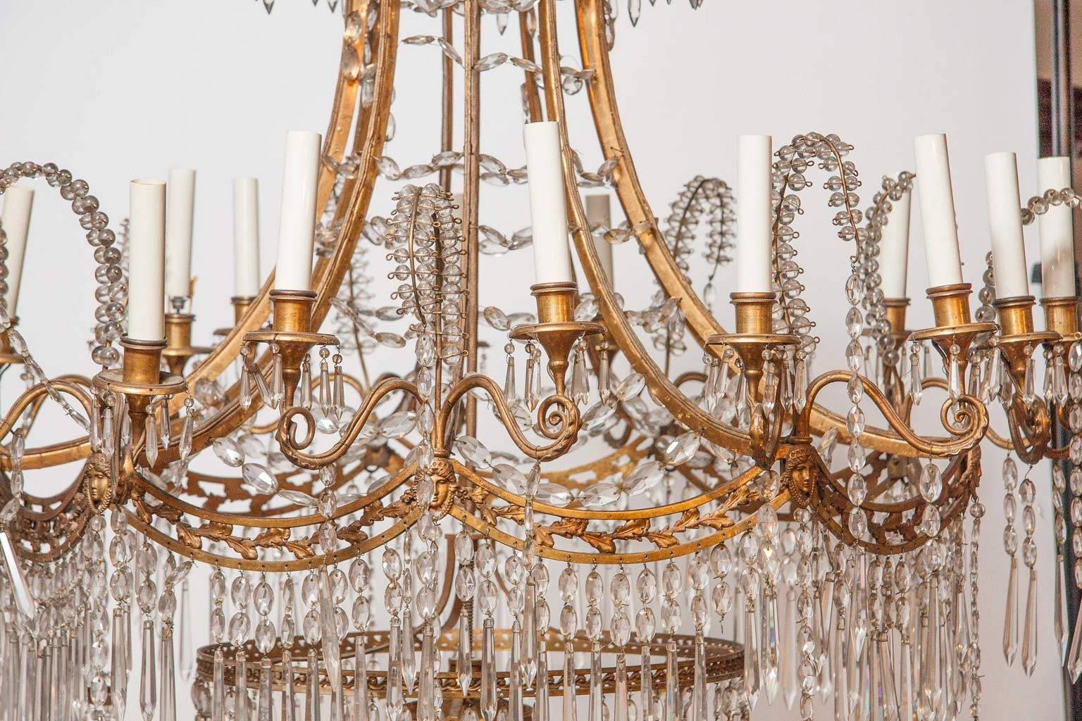 19th Century German Neoclassical Bronze and Cut Glass Chandelier