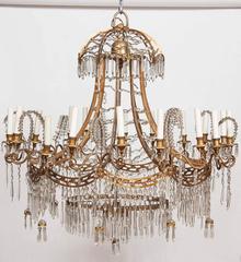 German Neoclassical Bronze and Cut Glass Chandelier