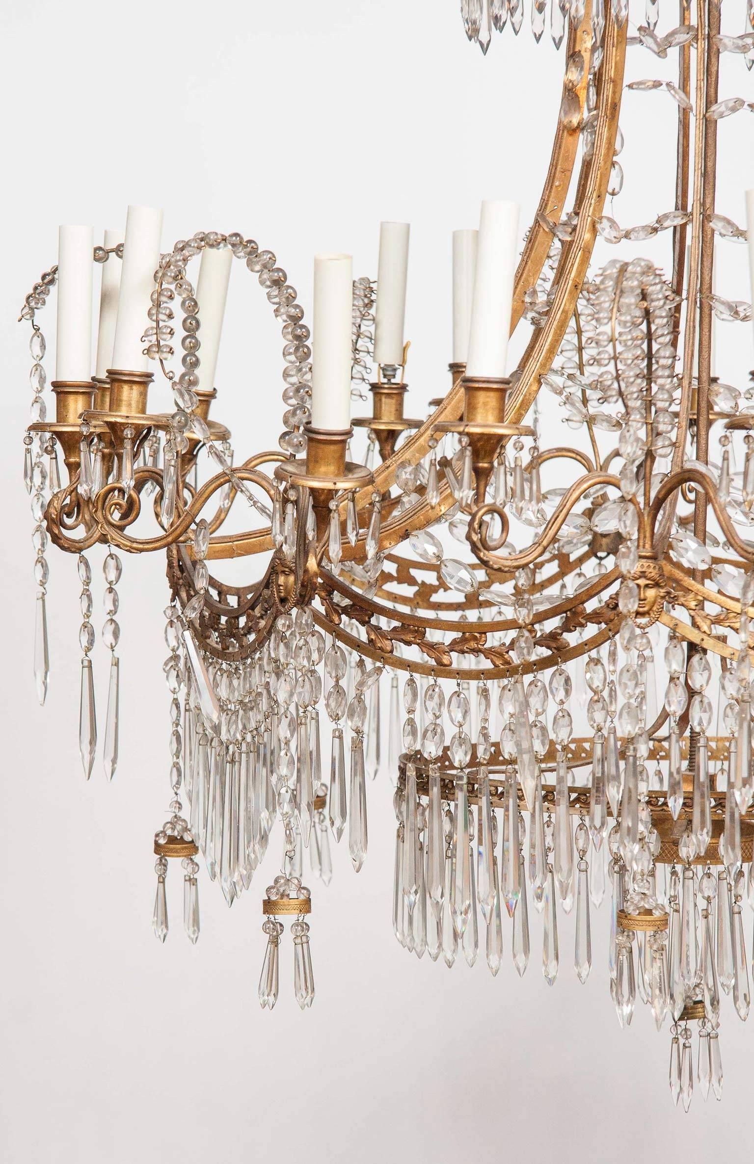 German Neoclassical Bronze and Cut Glass Chandelier 1