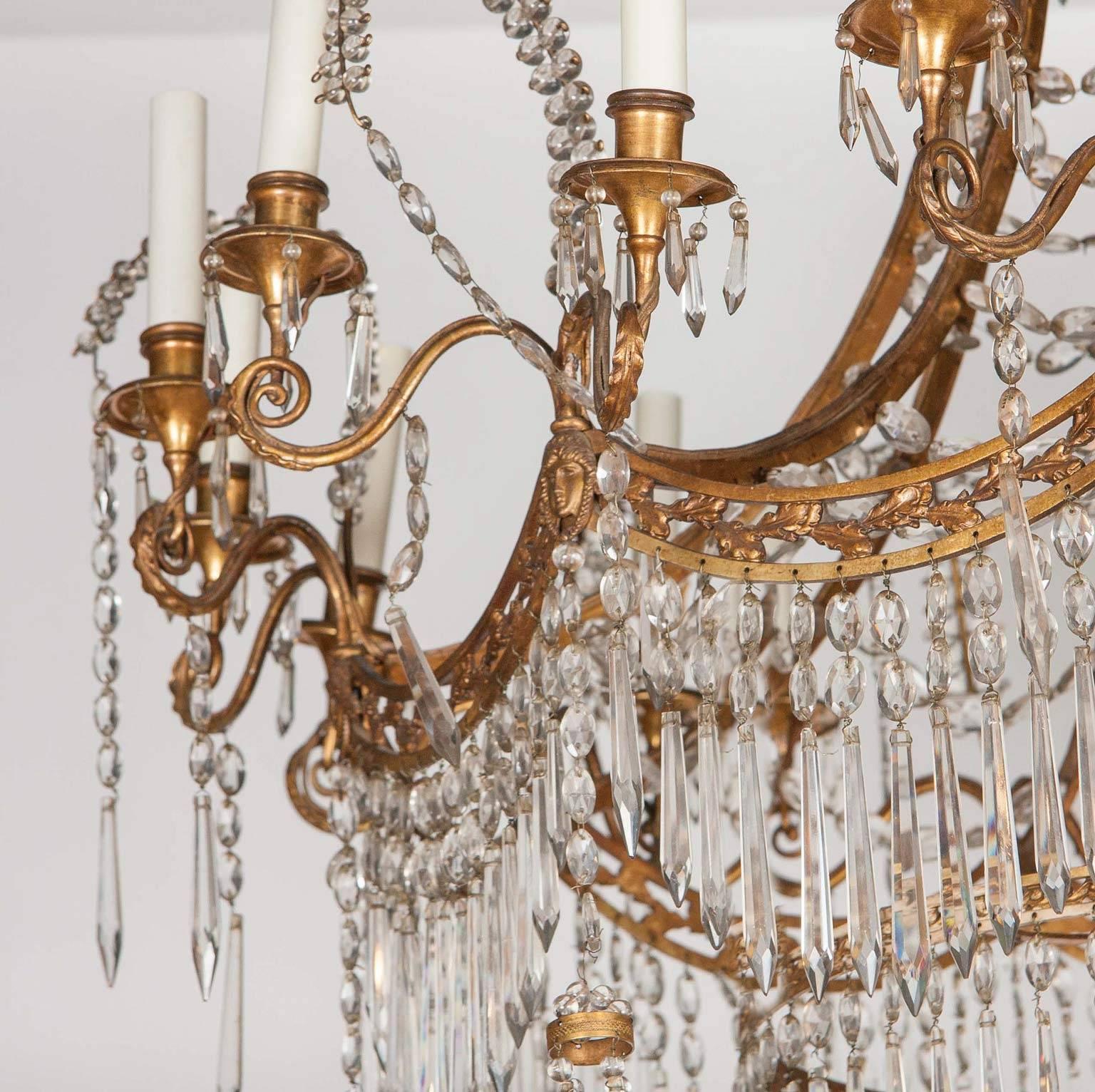 German Neoclassical Bronze and Cut Glass Chandelier 3