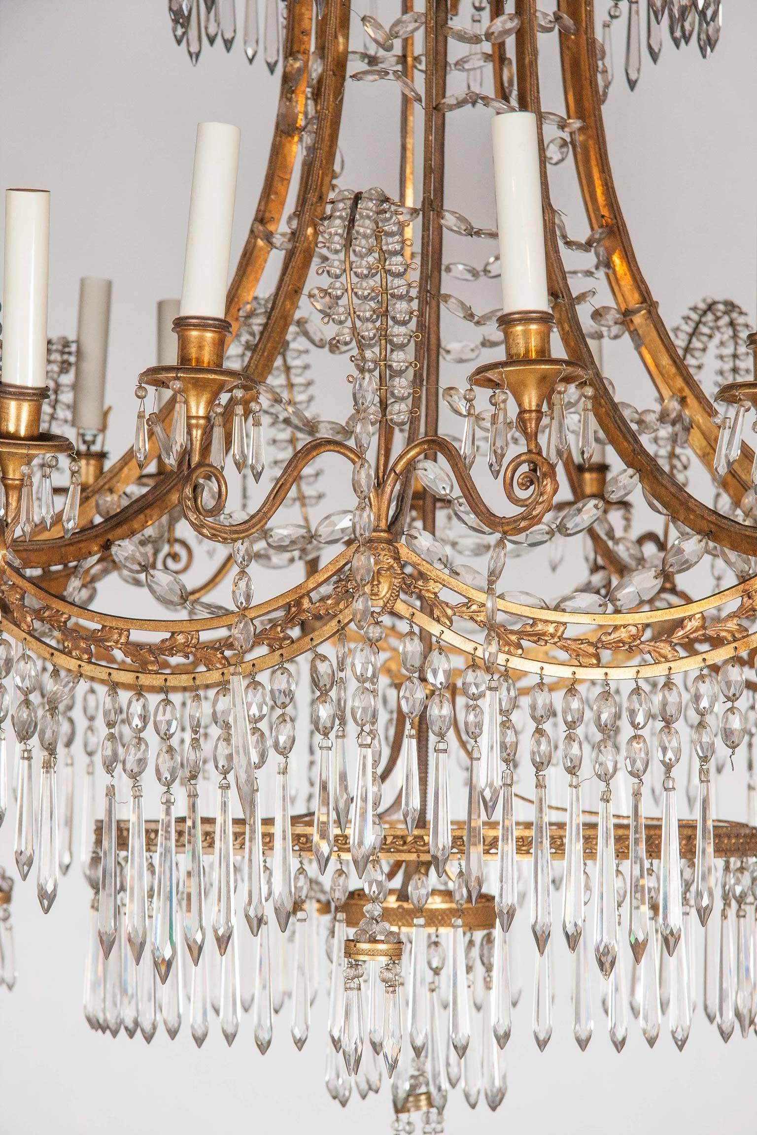 German Neoclassical Bronze and Cut Glass Chandelier 4