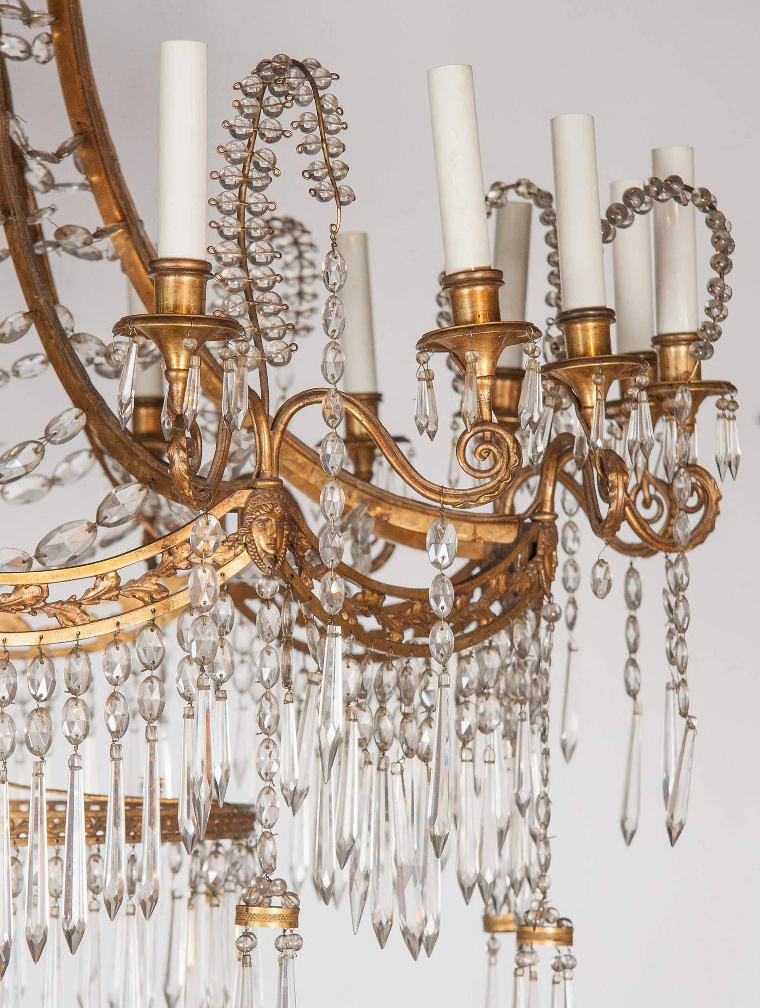 German Neoclassical Bronze and Cut Glass Chandelier 5
