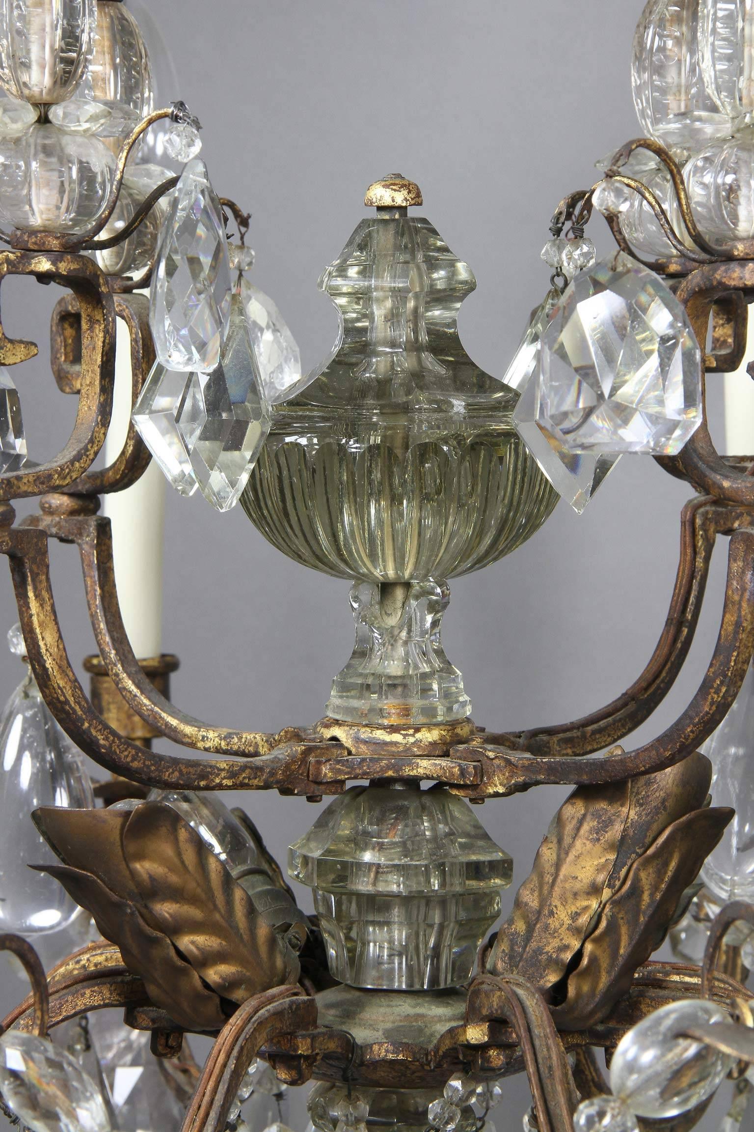 Other Louis XV Gilded Wrought Iron and Rock Crystal Chandelier For Sale