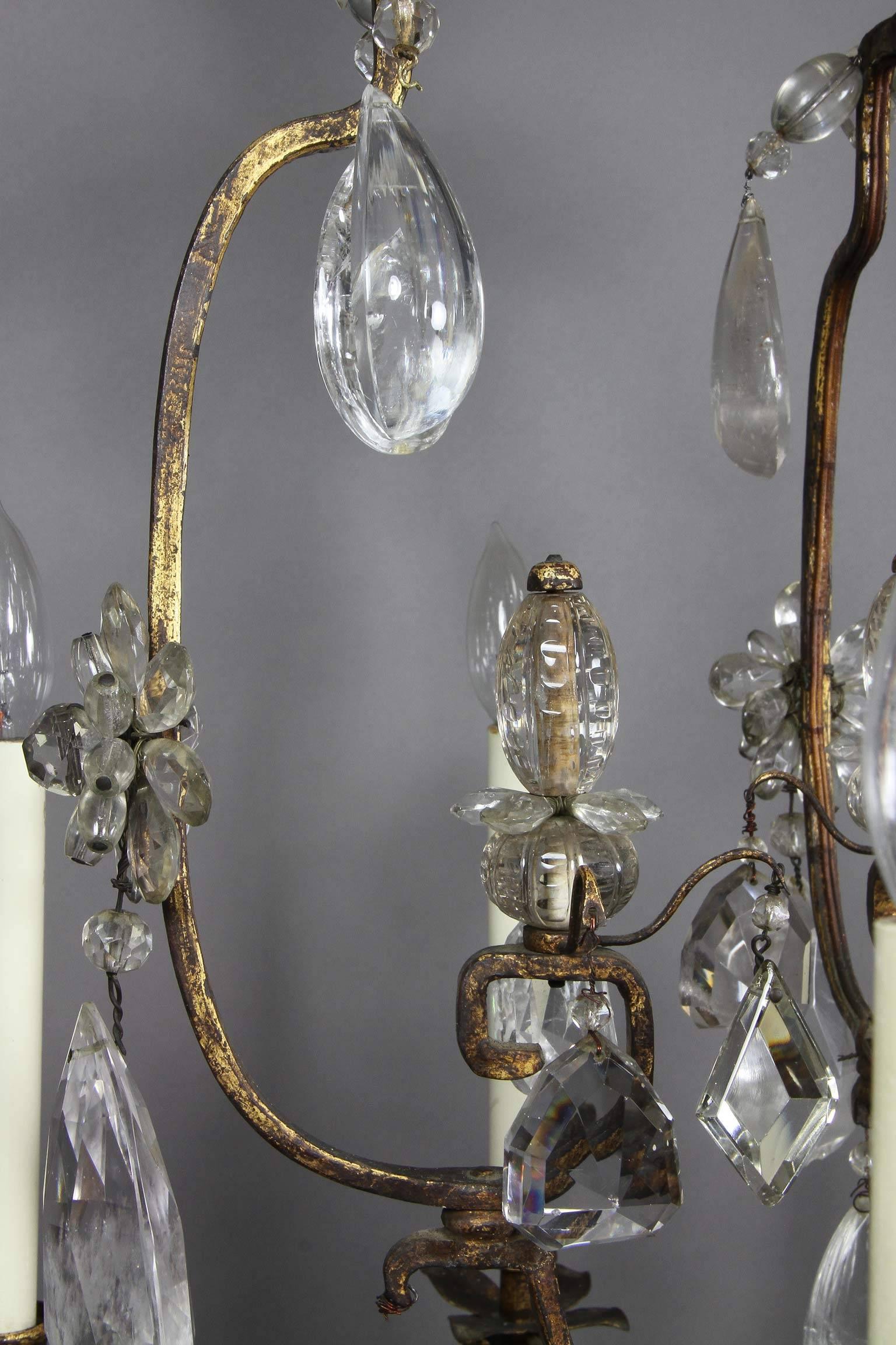 Louis XV Gilded Wrought Iron and Rock Crystal Chandelier For Sale 2