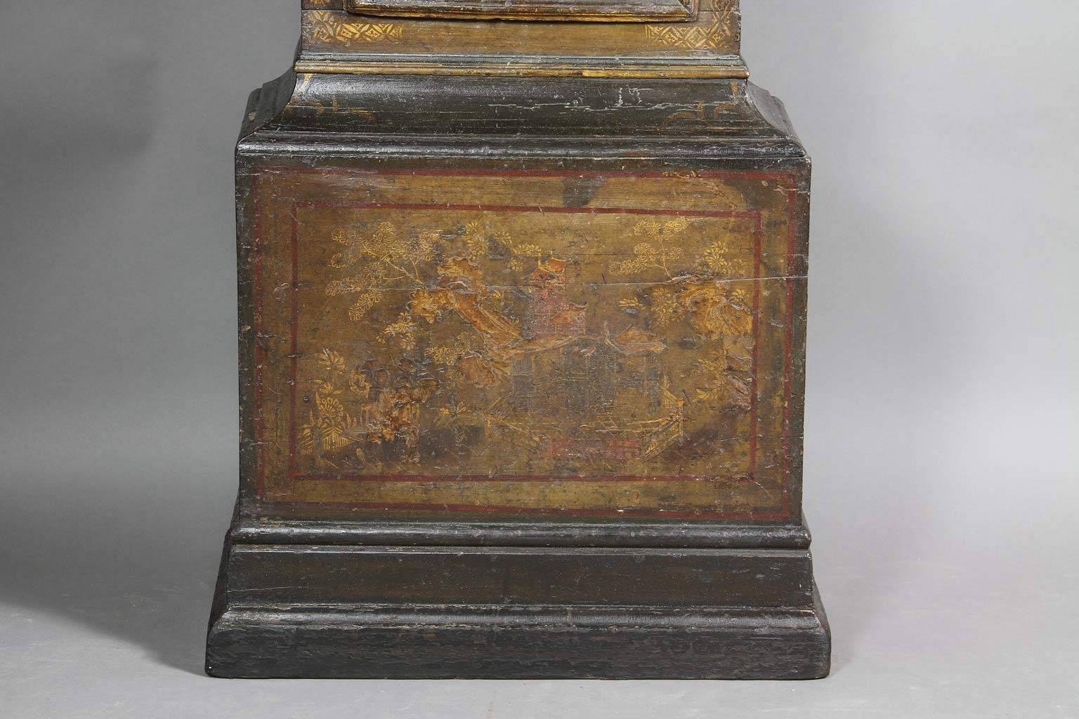 George III Japanned Tall Case Clock by William Harvey In Good Condition In Essex, MA