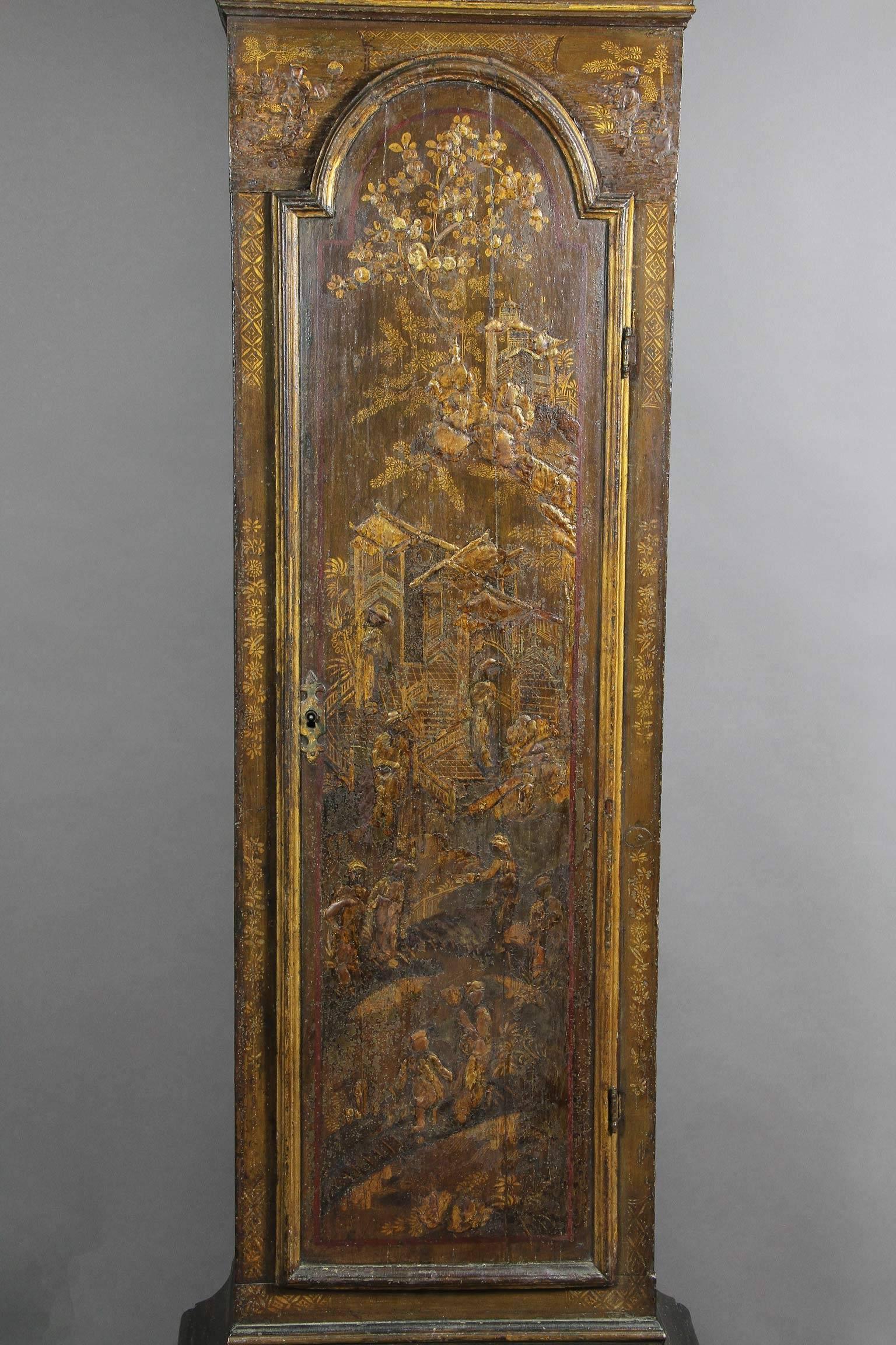 Late 18th Century George III Japanned Tall Case Clock by William Harvey