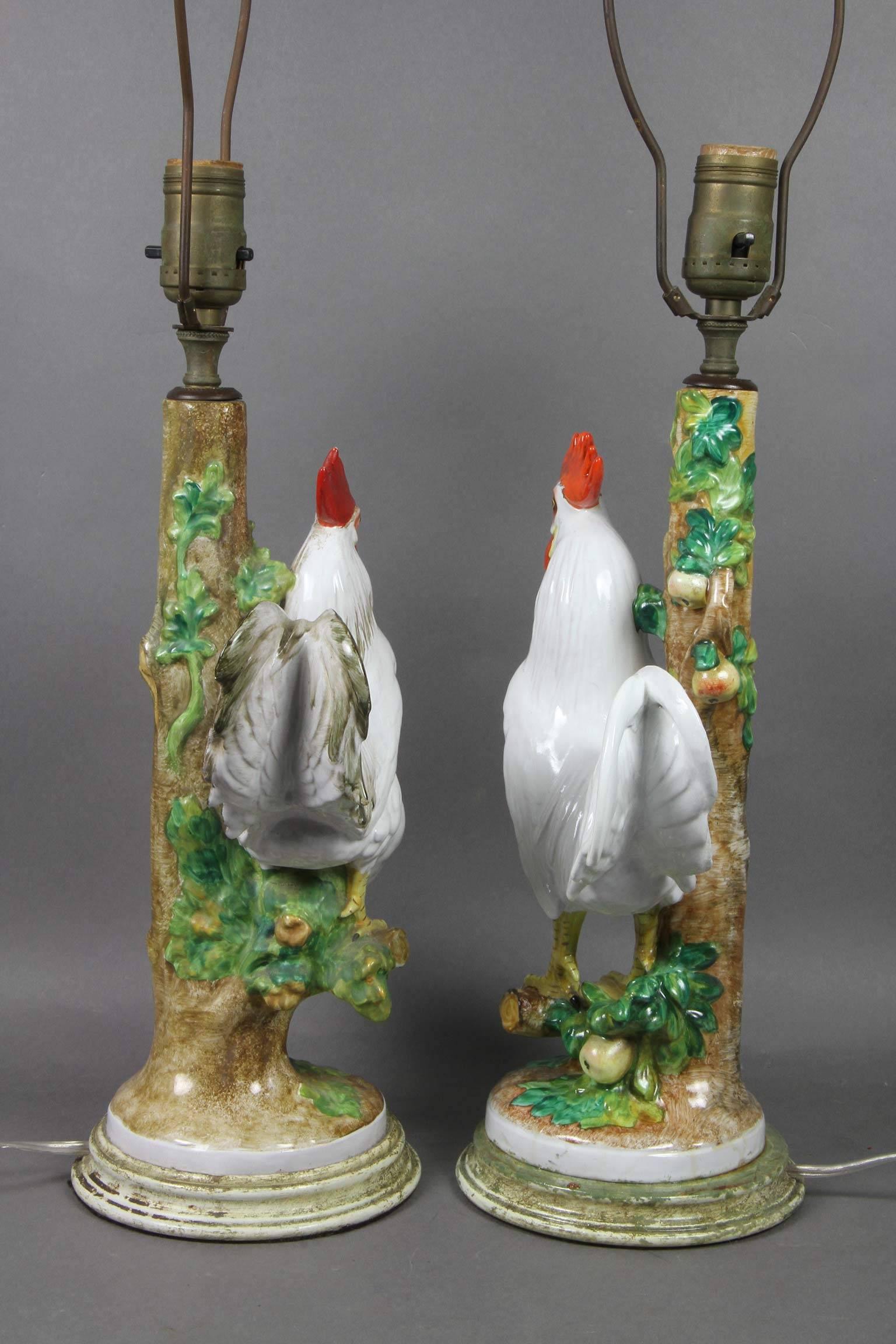 Other Pair of European Porcelain Rooster Table Lamps