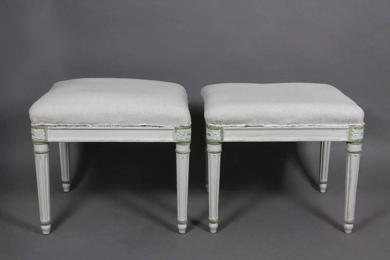 French Pair of Louis XVI Style White Painted Footstools