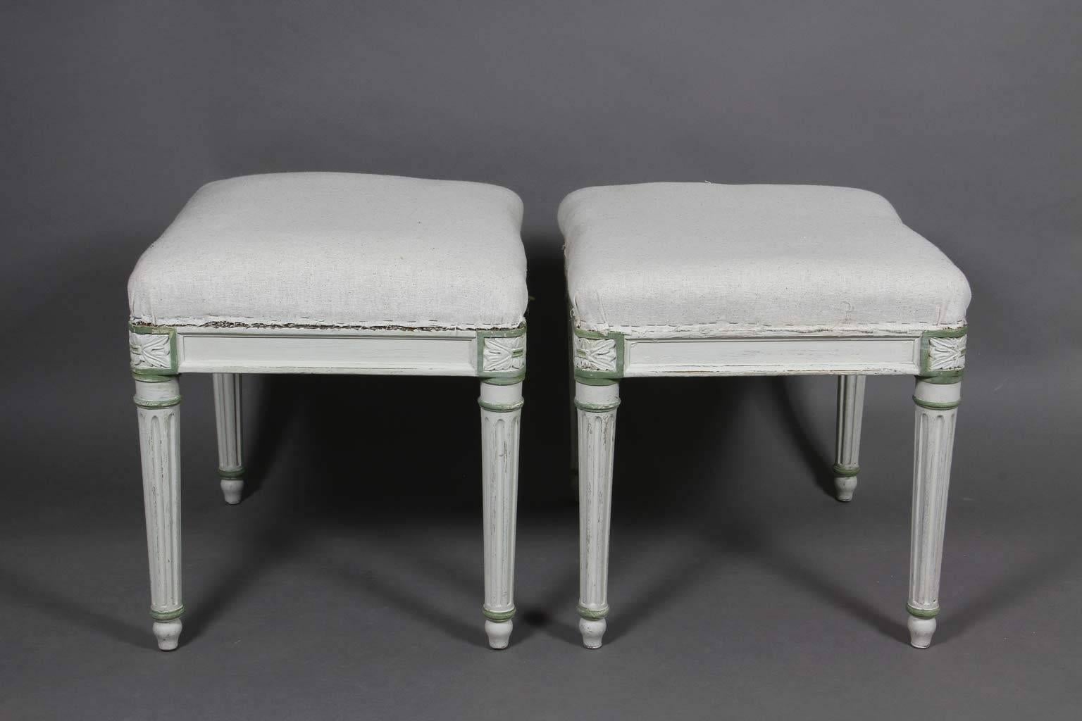 Pair of Louis XVI Style White Painted Footstools In Good Condition In Essex, MA